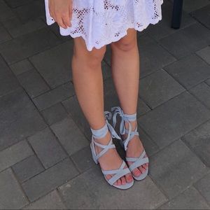 Light Blue Ivanka Trump Wrap Block Heels